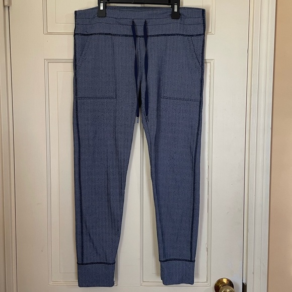 Aerie Women's Leggings Pants Size Large Blue Herringbone Pull On Pockets - Picture 1 of 13